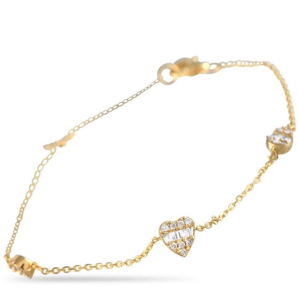 14K Yellow Gold .25CT Diamond Heart Bracelet